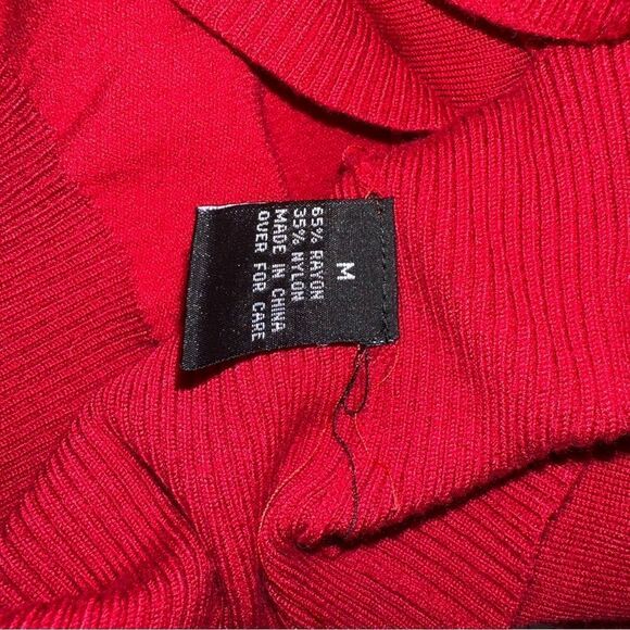 AB studio solid red v neck half sleeve sweater blouse stretchy light weight M - Picture 7 of 10